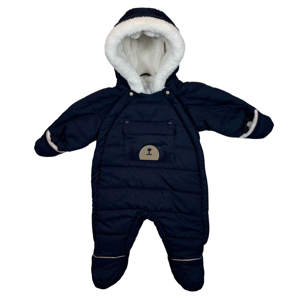 Obaibi Snowsuit Coveralls Baby 3-6M Blue Pram Suit Fleece Lined France